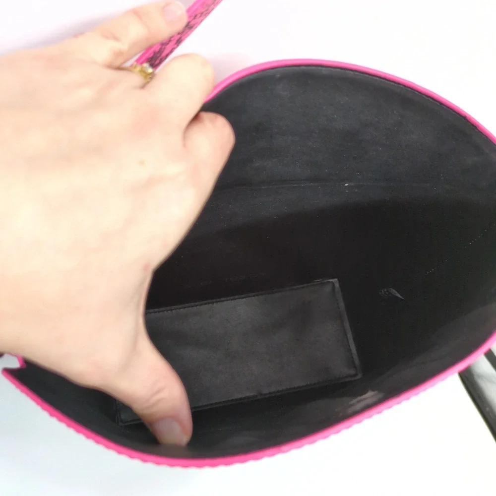 French Connection Lucy‎ Neon Pink Snakeskin Bucket Crossbody Bag NWT